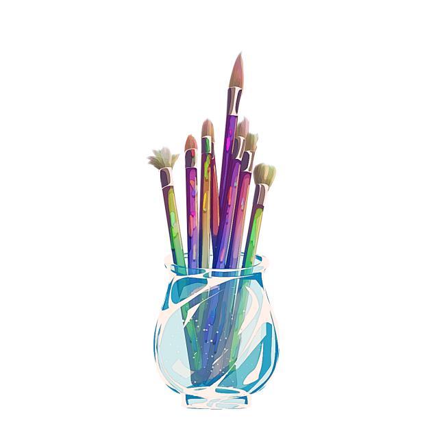 blue jar of paint brushes
