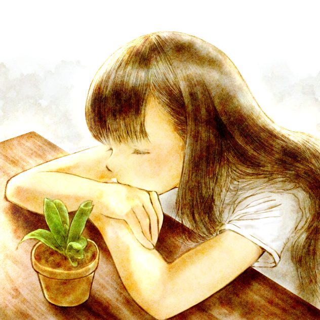 突っ伏してうたたねしてる女の子　模写