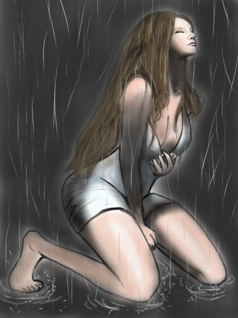 雨の中
