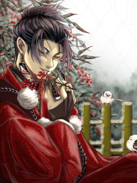 「シマエナガと南天と」