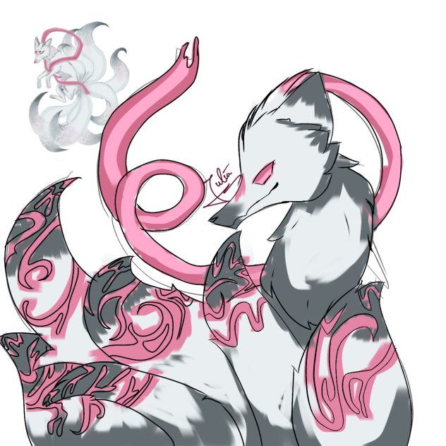 Nine Tailed Fox with Pink Streaks