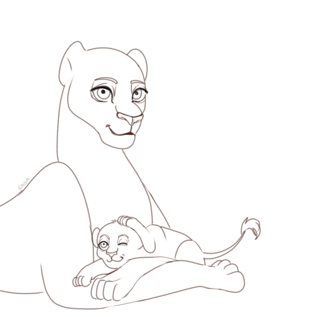 Lioness And Her Cub Lineart (TRANSPARENT