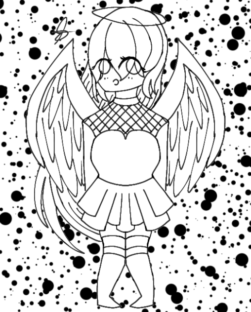 A Beautiful Angel with long hair Lineart