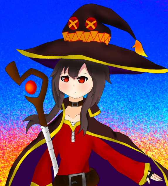 めぐみん(杖を腕で挟む)