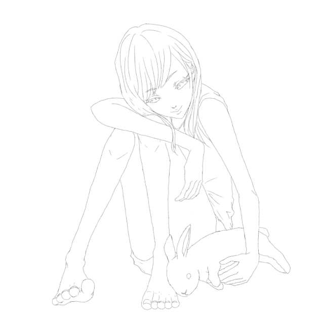 【線画】女子ともふもふ