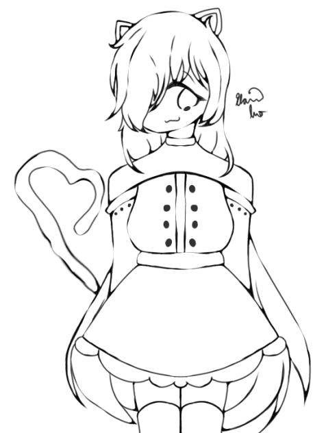 A Loving Kitty Girl Lineart