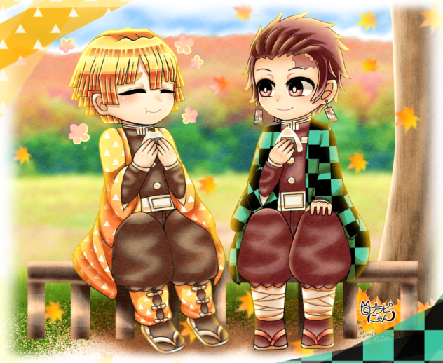 【鬼滅の刃】秋っぽい善逸&炭治郎