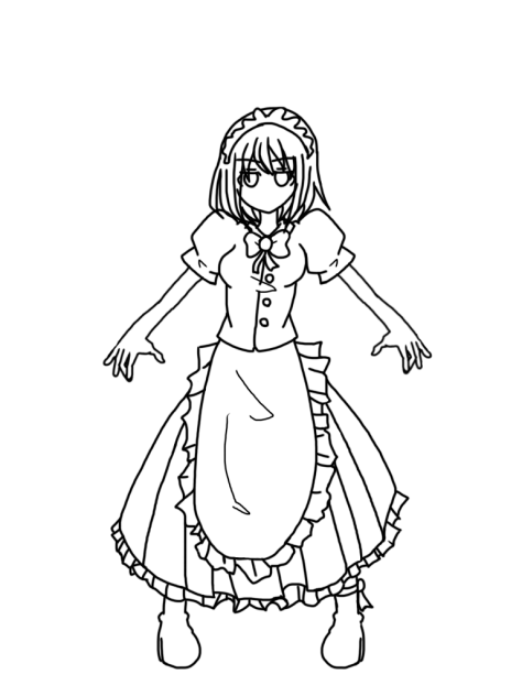 線画 ファインティングメイドさーん