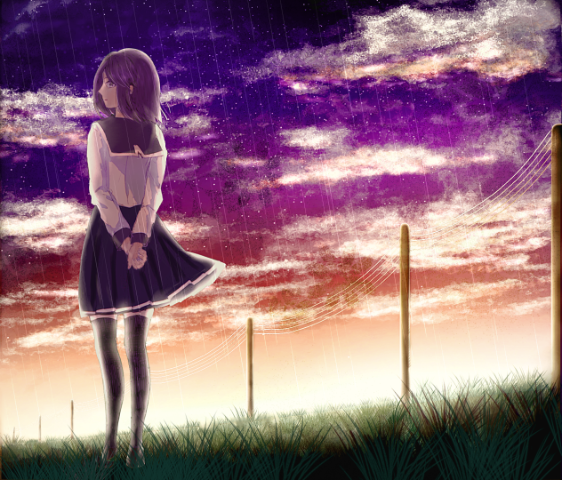 夕暮れの雨