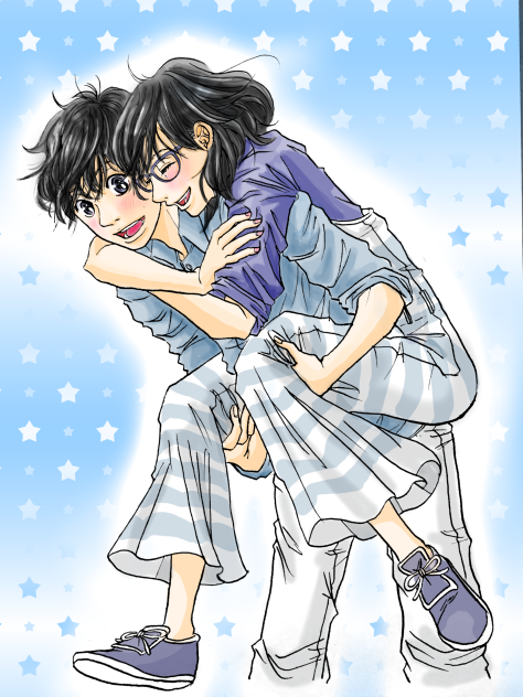 恋人カップルおんぶハグlove