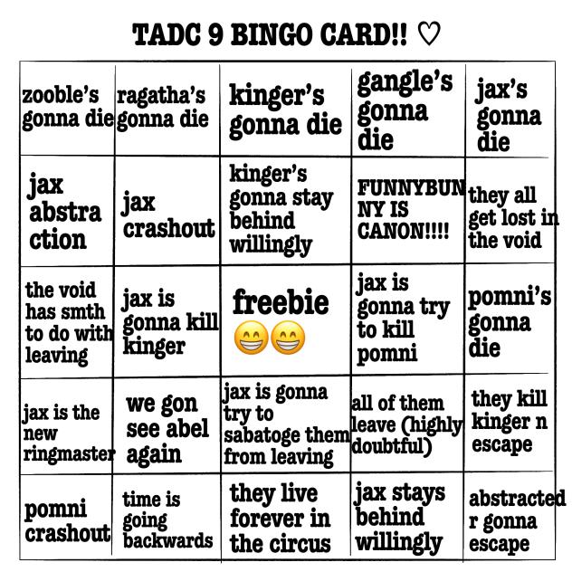 tadc 9 bingo card (yes i am insane)