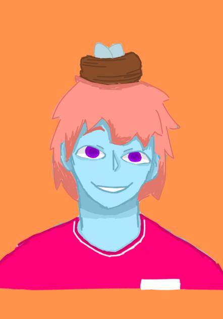 Boy with nest on head