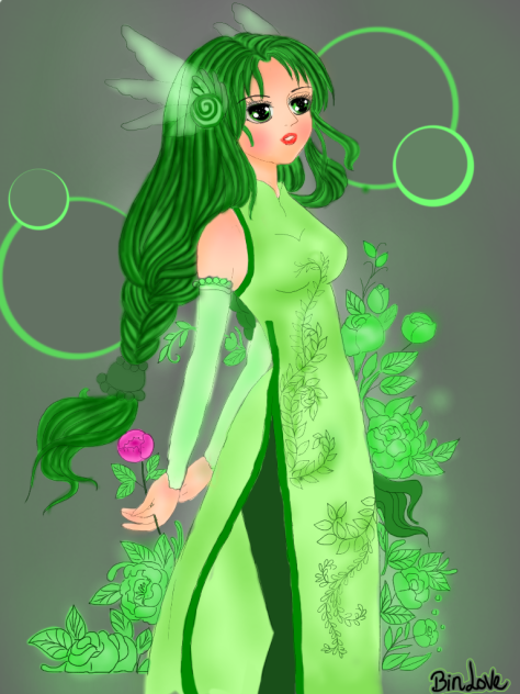 Drawing manga - girl green
