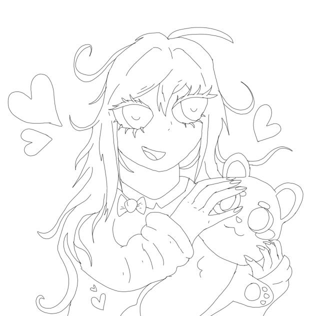Anime lineart with bear teddy