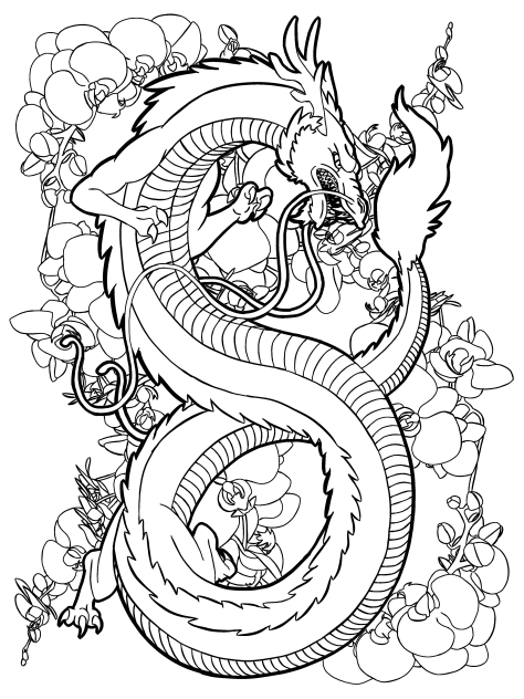 Lung dragon and orchids