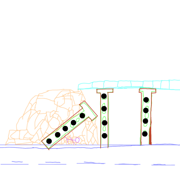 Broken bridge with person underneath
