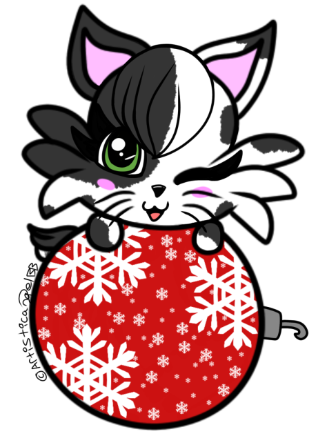 Black And White Kitten On Christmas Bulb