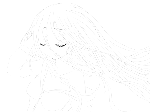 long hair(lineart)