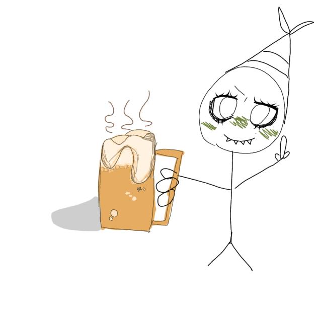 Shrimpa drinking beer
