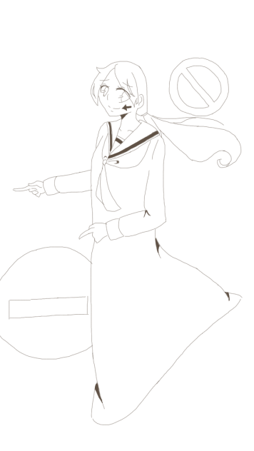 線画  右に曲ガール