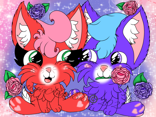 Red And Purple Bunnies And Flowers