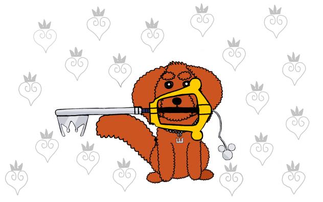 Sora from Kingdom Hearts as a dog