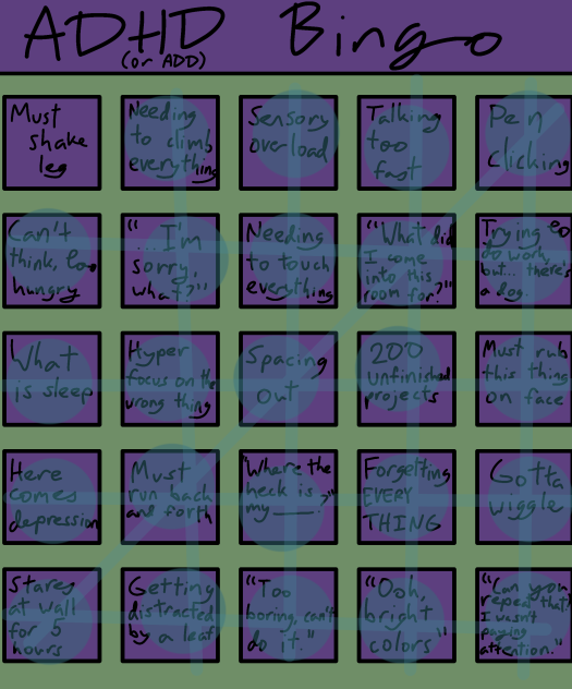 ADHD and ADD Bingo