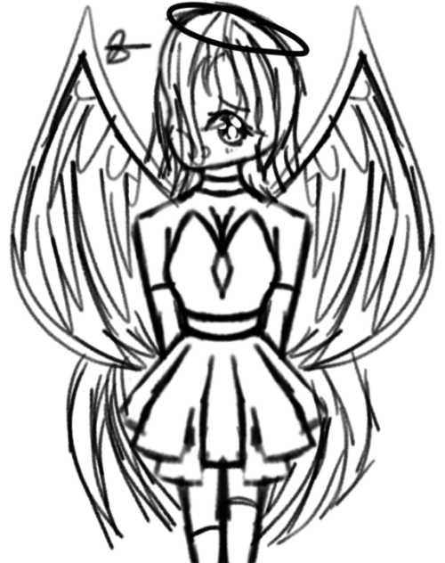 A Beautiful Angel with long hair Sketch