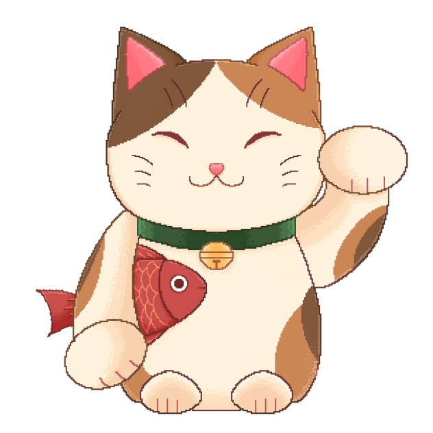 Maneki Neko with fish (pixel)