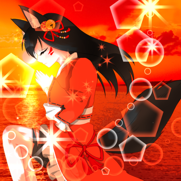 夕焼けと妖狐(モンちゃんさんの線画お借りしました！)