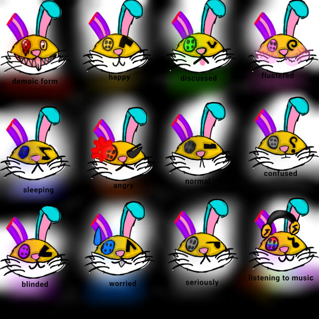Glitch the Plush Bunny emotions