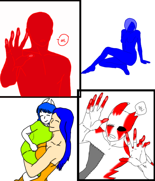 Creepo,Ender, and Sky.. Blue and Red