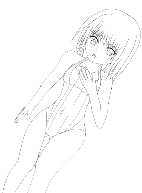 海に入るのは初めての線画