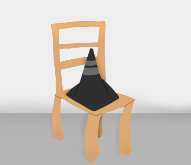 A cone on a chair..nothing else..
