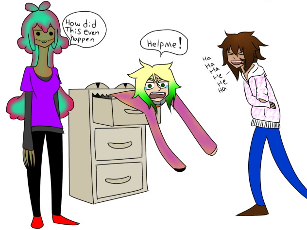 Quinten's getting eaton by a file cabnet