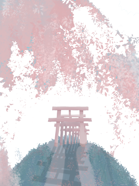 神社(桜背景)