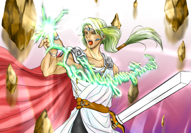 緑の髪の魔法剣士