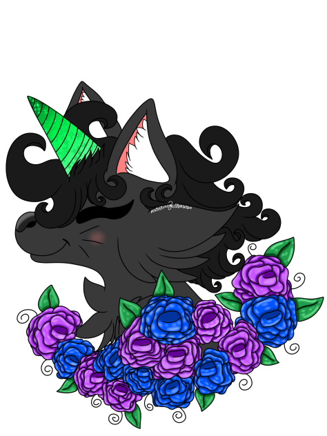 Black Unicorn Cat With Flowers