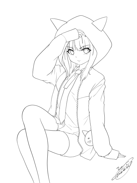 The hood with Cat ears（線画）