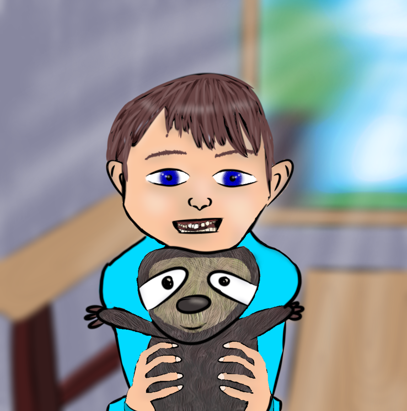 Boy holding his stuffed animal - ibisPaint
