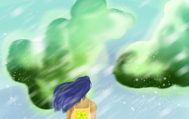 Yellow dress, Green clouds