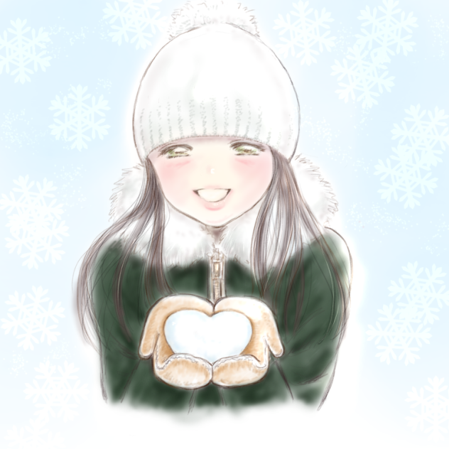 ハート型の雪と女の子。