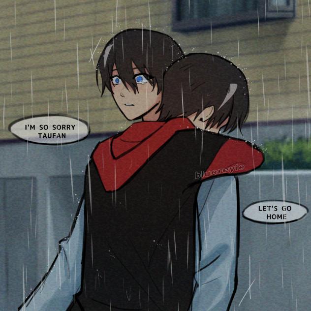 Taufantober. Pelukan dalam hujan