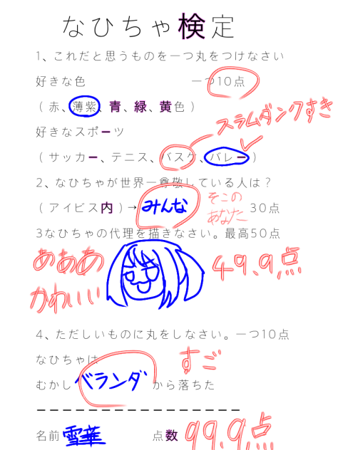 ミヲナ雪華さんの丸つけ！
