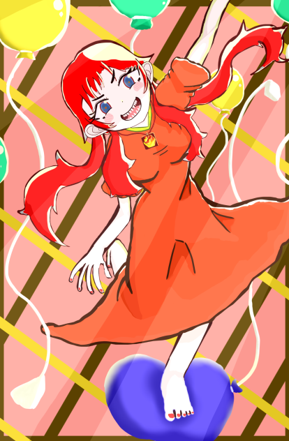 風船に乗る少女