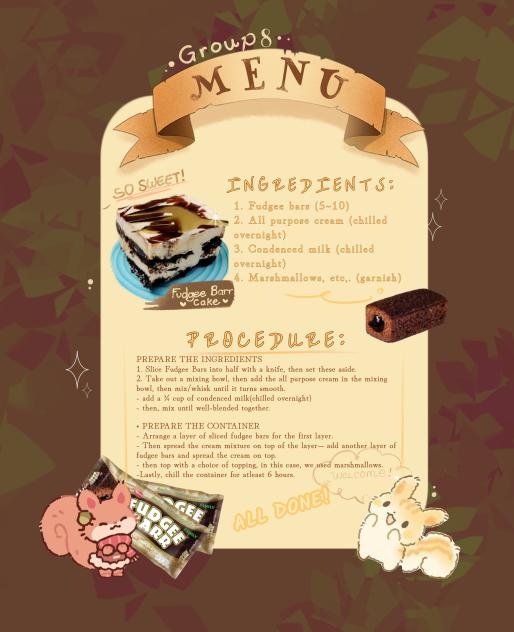 A dessert menu for cookery assignment