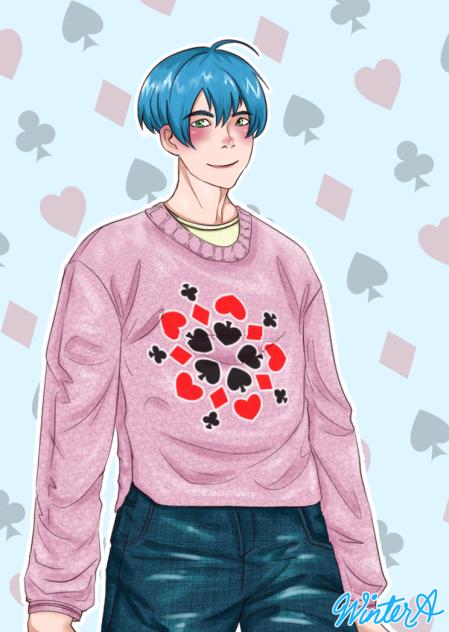 Blue Hair Pink Top Guy ♠️♦️♣️♥️