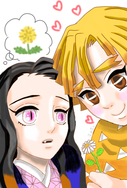 たんぽぽを見るねずこちゃん