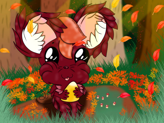 Red Autumn Mouse Eating Corn