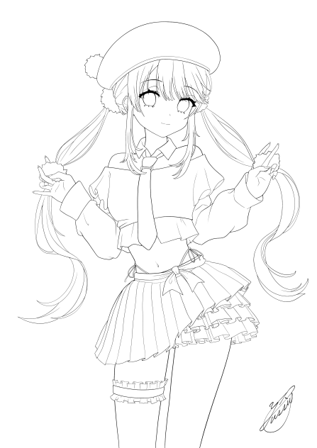 ほわほわツインテ（線画）